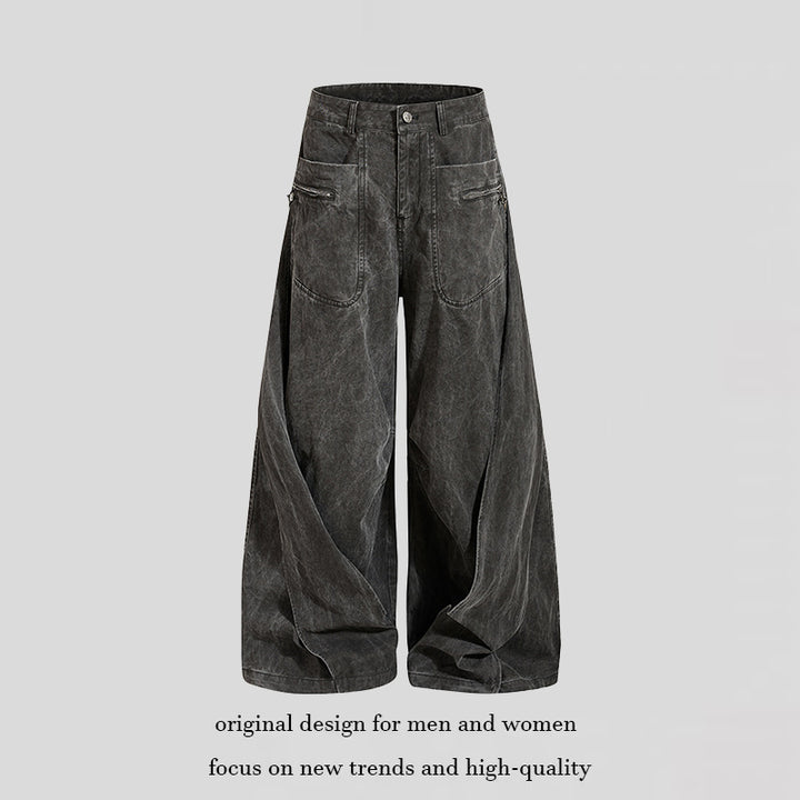 Damen Weite Drapierte Culotte-Cargohose mit hoher Taille und Zip-Taschen Drune