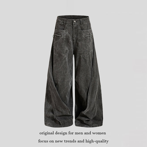 Damen Weite Drapierte Culotte-Cargohose mit hoher Taille und Zip-Taschen Drune