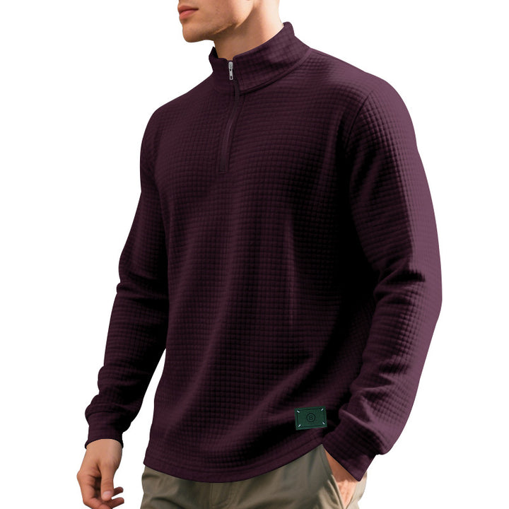 Herren nan leichter Waffelstrick-Pullover mit kurzem Kragenreißverschluss und gerundetem Saum Drune