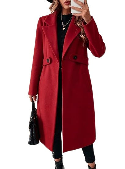 Damen Midilanger Wollmix-Mantel mit Taillenpatte und klassischem Revers Drune