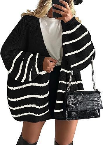 Damen Oversize Strickcardigan mit Ballonärmeln und offener Front Drune