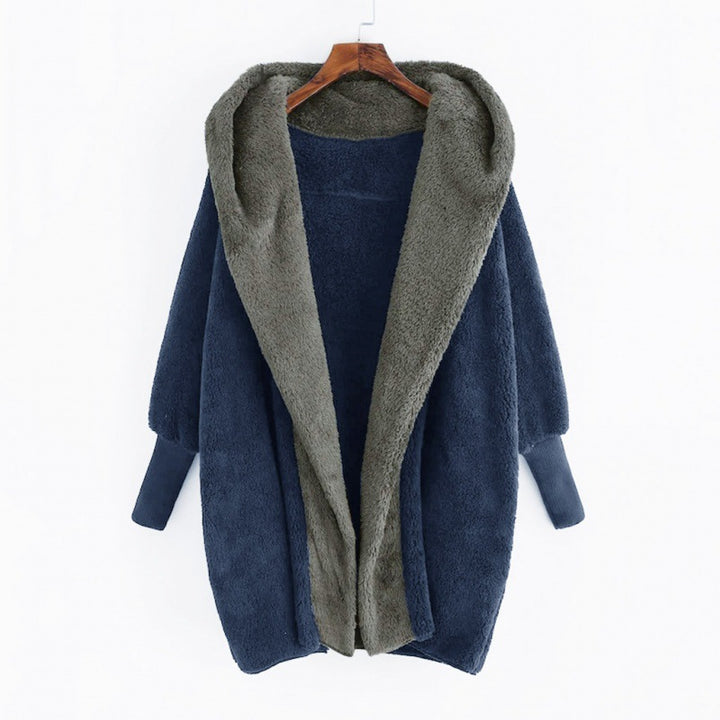 Damen Oversized Kunstfell-Kapuzenmantel mit kontrastierender Teddy-Innenseite und Rippbündchen Drune