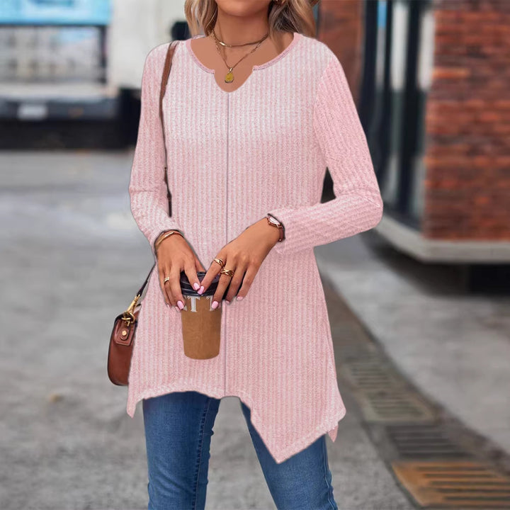 Damen Ripp Longsleeve Tunika mit asymmetrischem Saum Drune