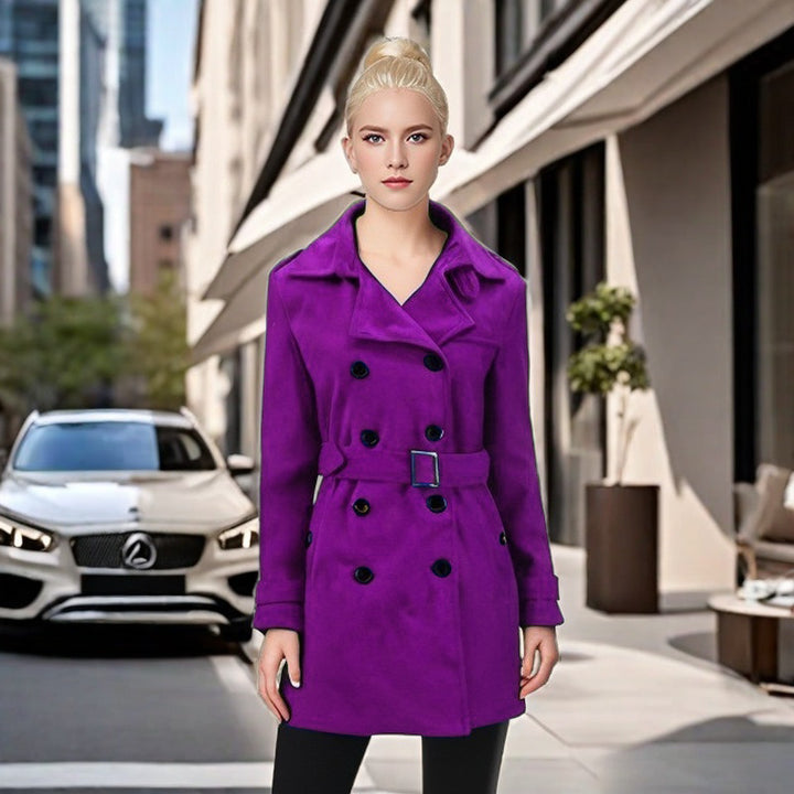 Damen Eleganter Trenchcoat mit Gürtel und kontrastierenden Knöpfen Drune