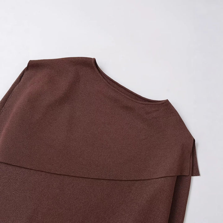 Damen Oversized Strickponcho mit asymmetrischem Volantkrragen Drune