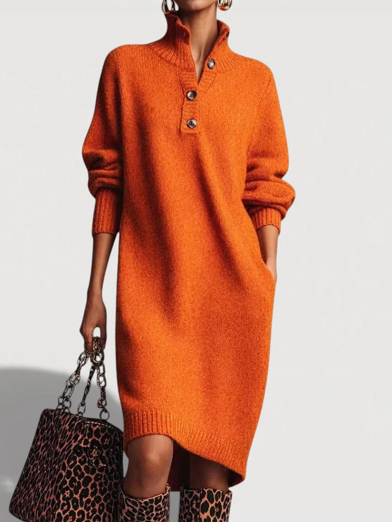 Damen Bequemes Strickkleid mit Knopfdetails