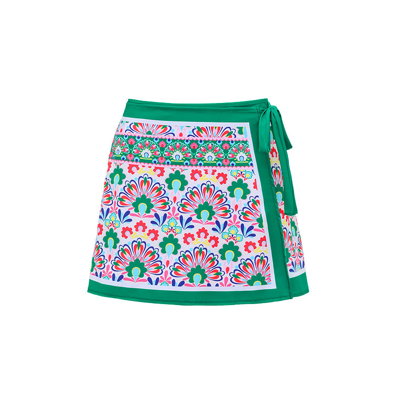 Damen Badeanzug mit durchgehendem floralem Muster und passendem Wickelrock Drune