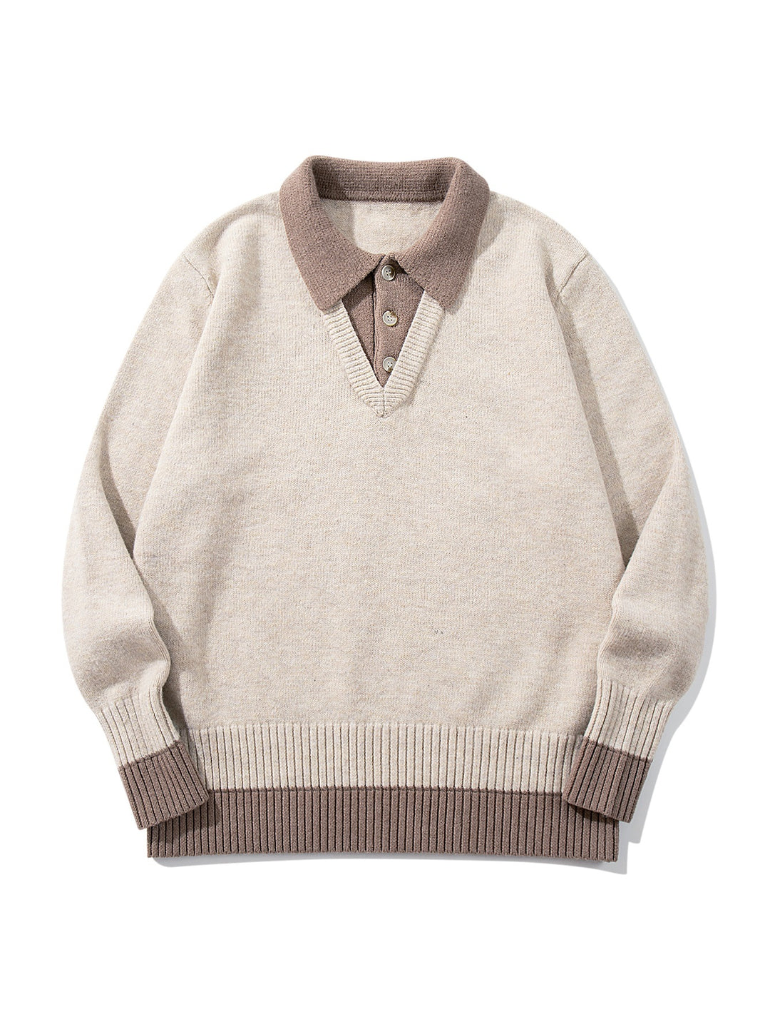 Herren Polokragen-Strickpullover mit Knopfleiste und kontrastierten Bündchen Drune