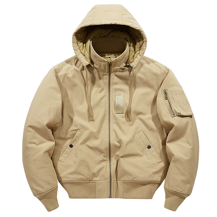 Herren multifunktionale Feldjacke im Bomberstil mit Kapuze und Ärmel-Tasche Drune