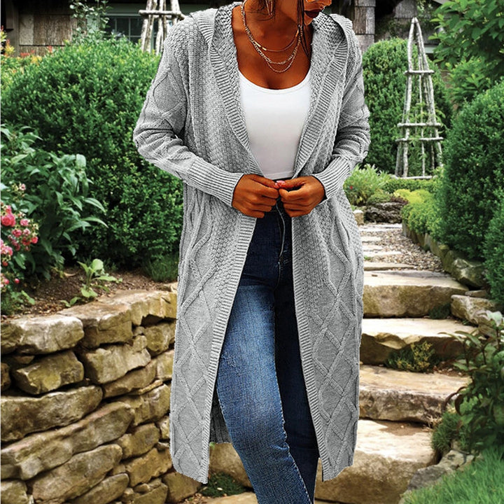 Damen Lange Strickjacke mit elegantem Zopfdesign Drune