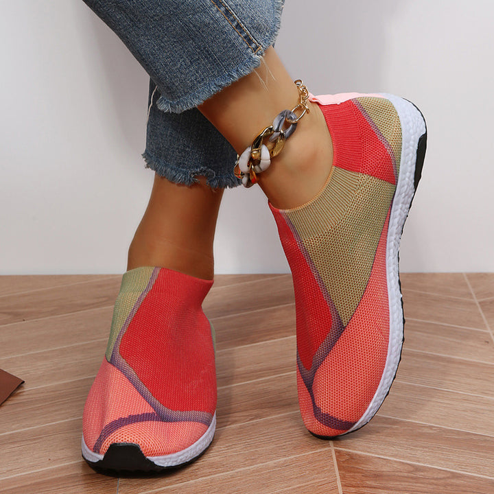 Damen Leichte Strick-Slipper-Sneaker ohne Schnürung mit atmungsaktivem Mesh und gedämpfter Plateausohle Drune