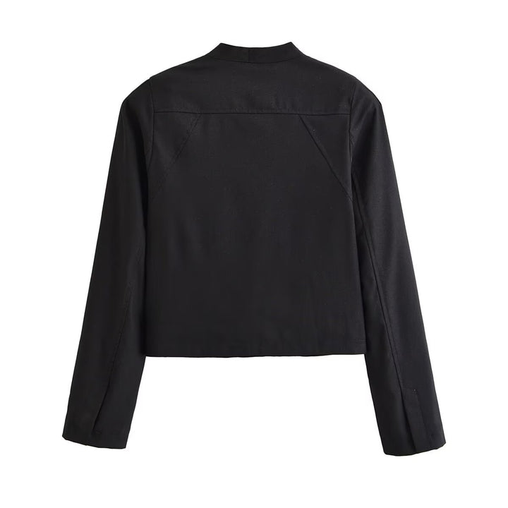 Damen Kurze Taillierte Blousonjacke mit Stehkragen, dekorativen Schlaufen und Teilungsnähten Drune