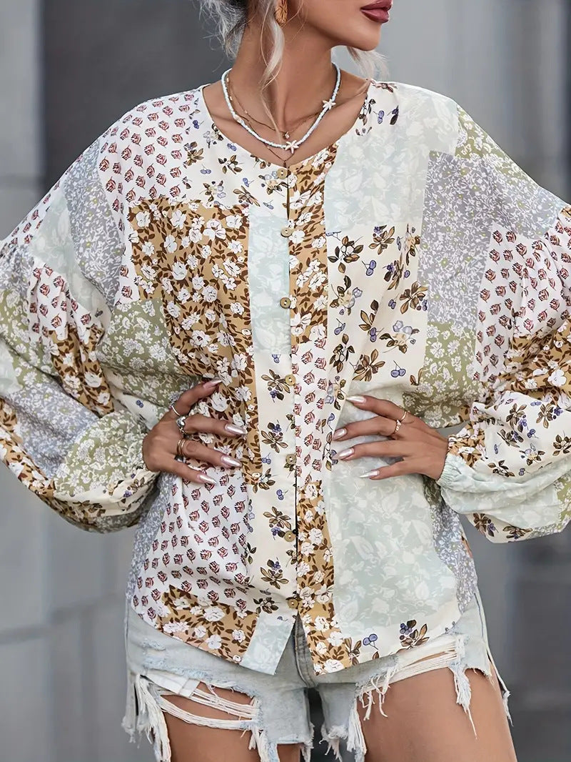 Damen Bluse mit einzigartigem Patchwork-Design Drune