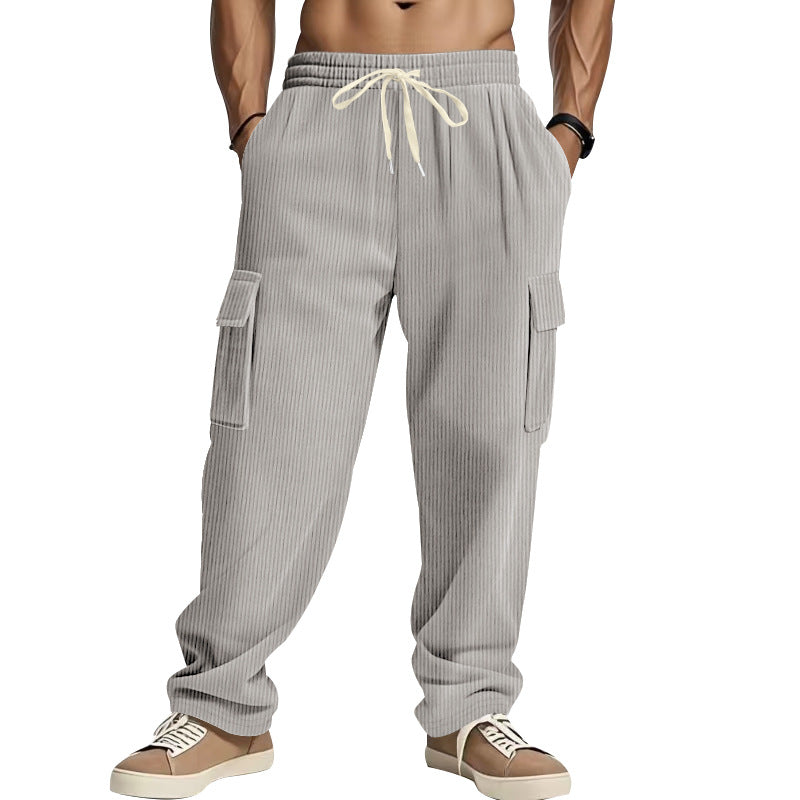 Herren Cordcargo-Hose mit weitem Bein, Tunnelzugbund und aufgesetzten Cargotaschen Drune