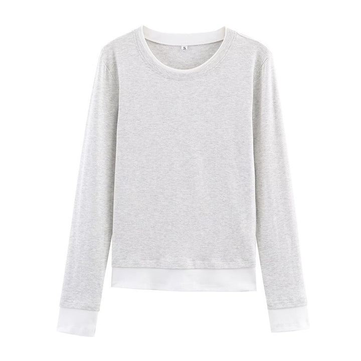 Damen Langarm-Shirt im Lagenlook mit Kontrastbündchen und Rundhalsausschnitt Drune
