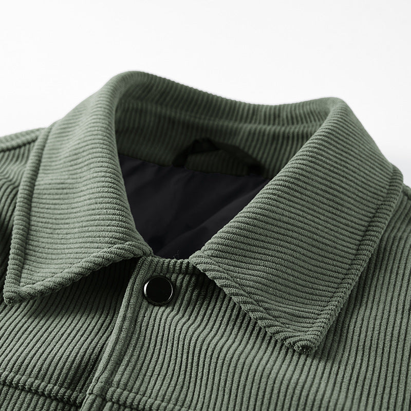 Herren Gerippte Cord-Overshirtjacke mit gesteppter Innenfütterung und Brustklappen Drune