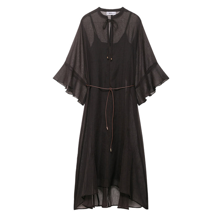 Damen Transparentes Chiffon-Kaftankleid mit Volantärmeln und Tunnelzug Drune