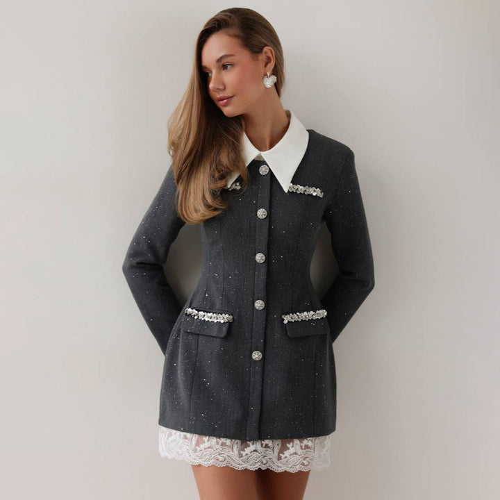 Damen Elegantes und figurbetontes Blazer-Kleid mit dekorativen Details Drune