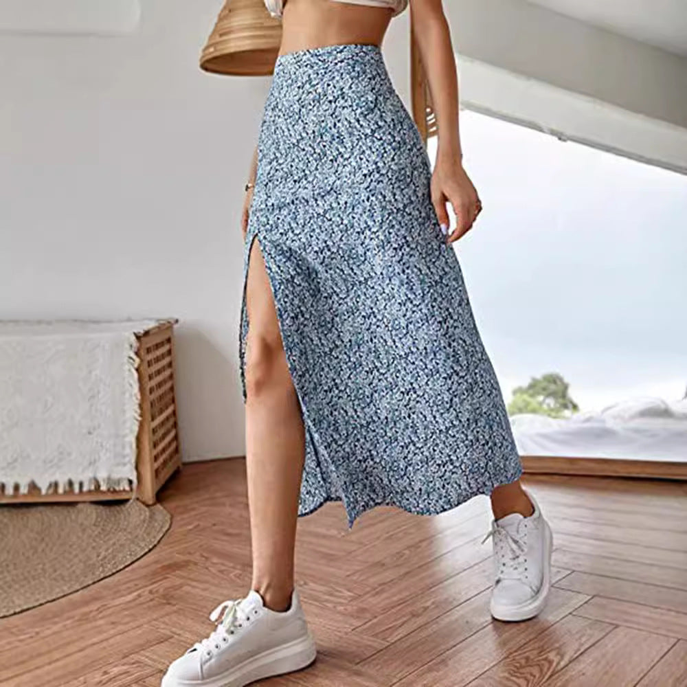Damen Maxirock mit floralem Print und seitlichem Schlitz Drune