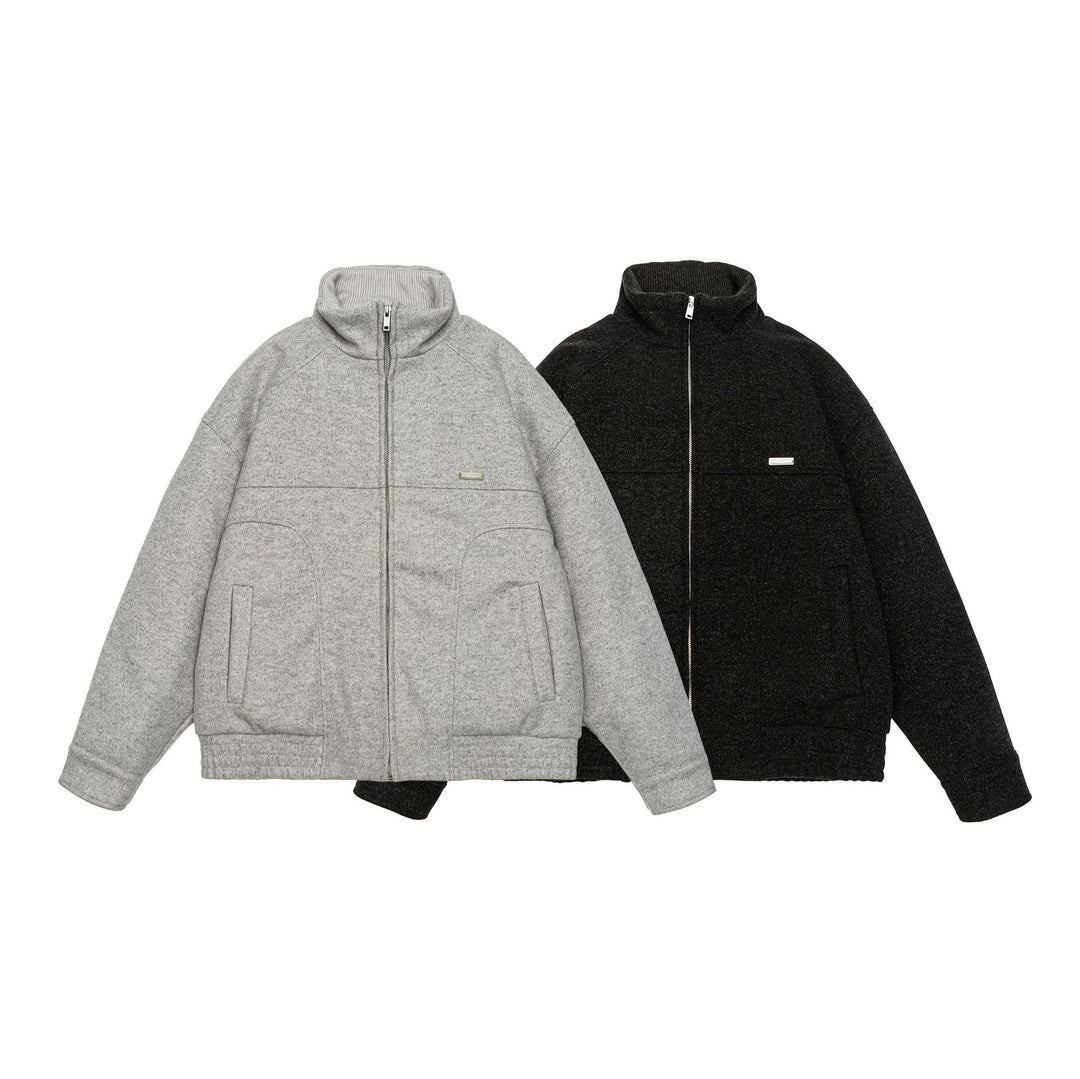Herren Kurz geschnittene Boxy-Wollfleece-Jacke mit hohem Stehkragen und durchgehendem Reißverschluss Drune