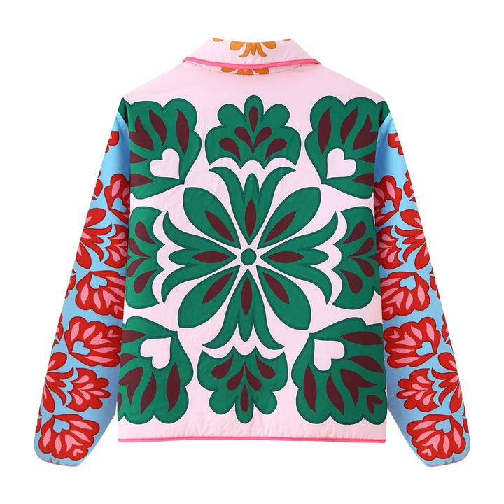 Damen nan gesteppte Blumen-Steppjacke mit kontrastärmeln, aufgesetzten Taschen und Stehkragen Drune