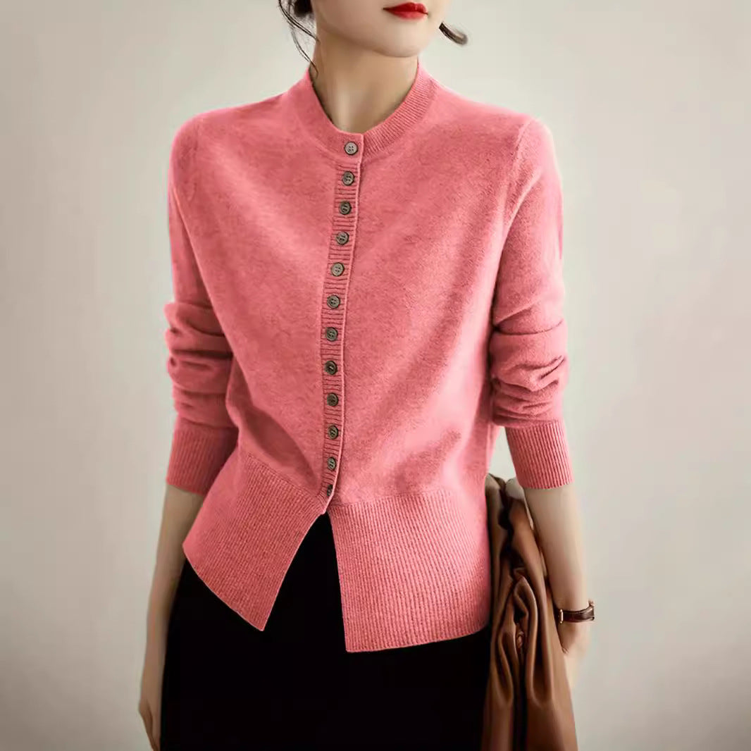 Damen Strickjacke mit feiner Knopfleiste und elegantem Stehkragen Drune