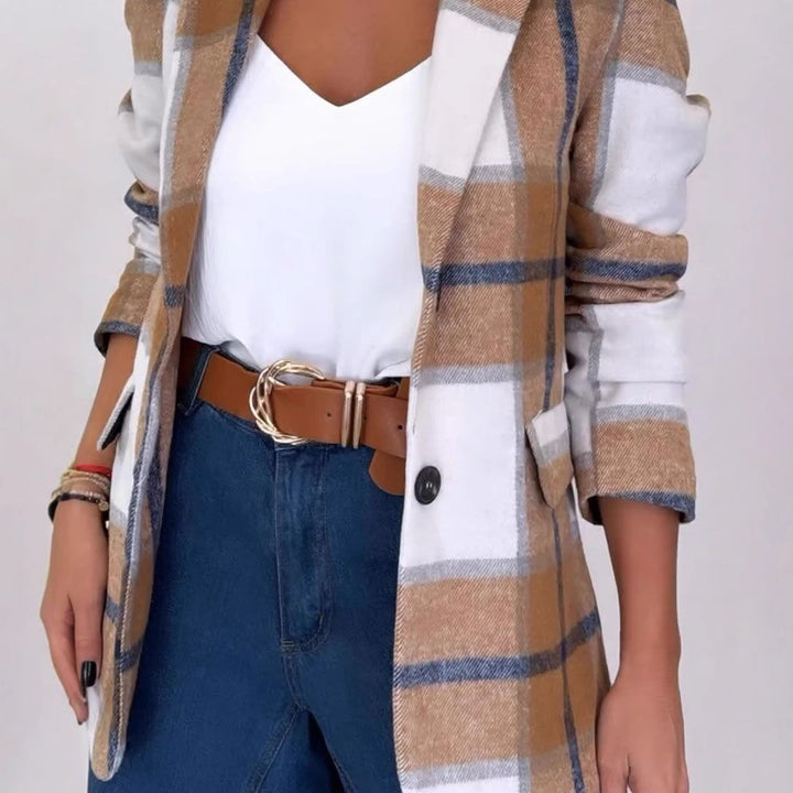 Damen karierter Blazer im Oversized-Stil Drune