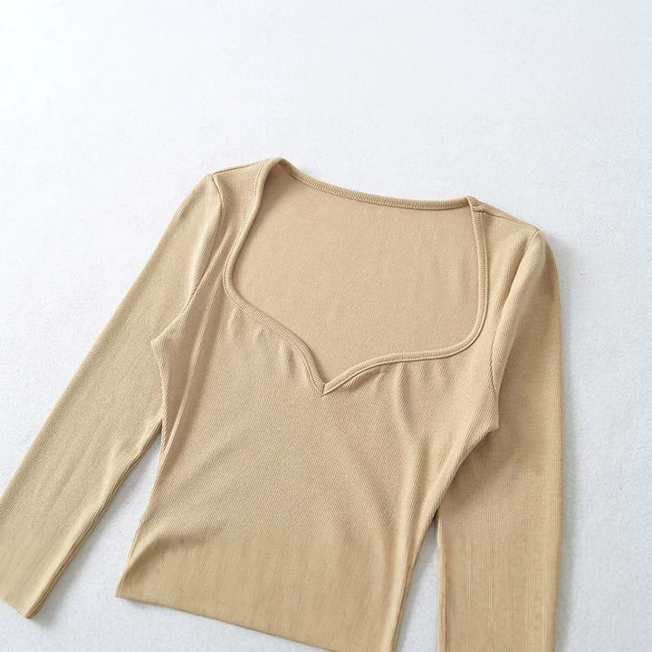 Damen Eng anliegendes Midikleid mit herzförmigem Ausschnitt und langen Ärmeln Drune