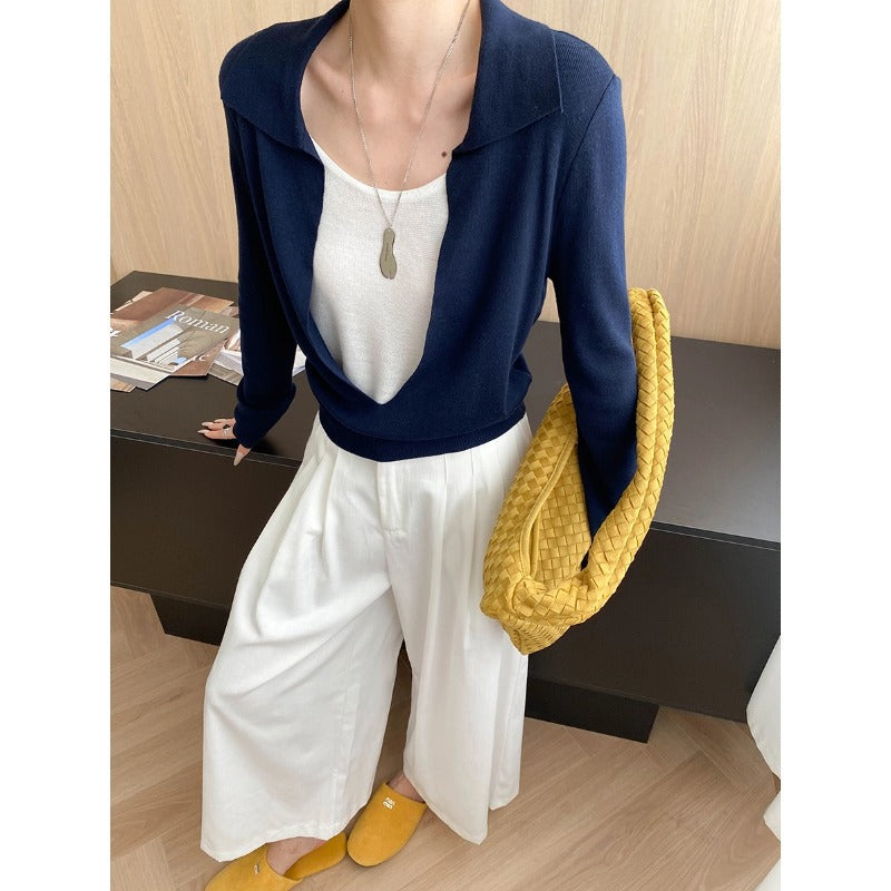 Damen eleganter Pullover mit tiefem Ausschnitt und feinen Details Drune