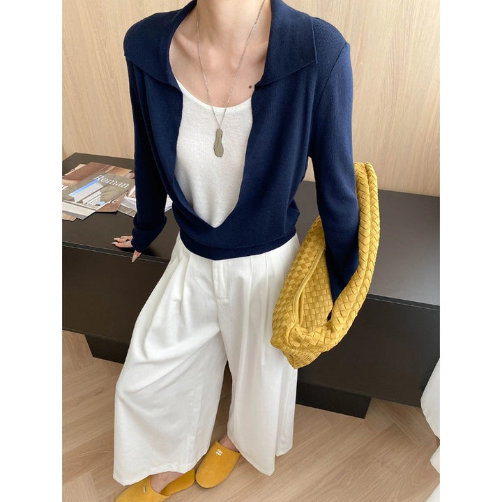 Damen eleganter Pullover mit tiefem Ausschnitt und feinen Details Drune