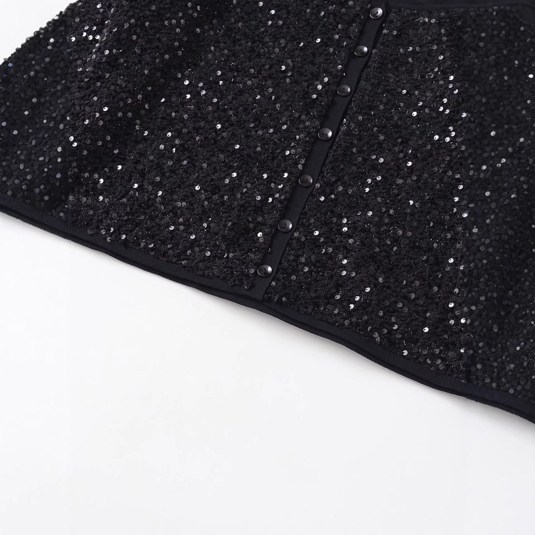 Damen nan Pailletten-Strickjacke mit Rundhalsausschnitt und dezenter Knopfleiste Drune