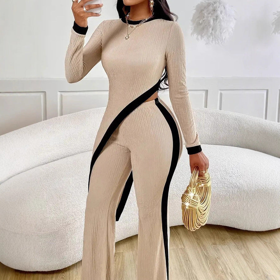 Damen Moderner Jumpsuit mit seitlichem Schlitz und kontrastierenden Akzenten Drune
