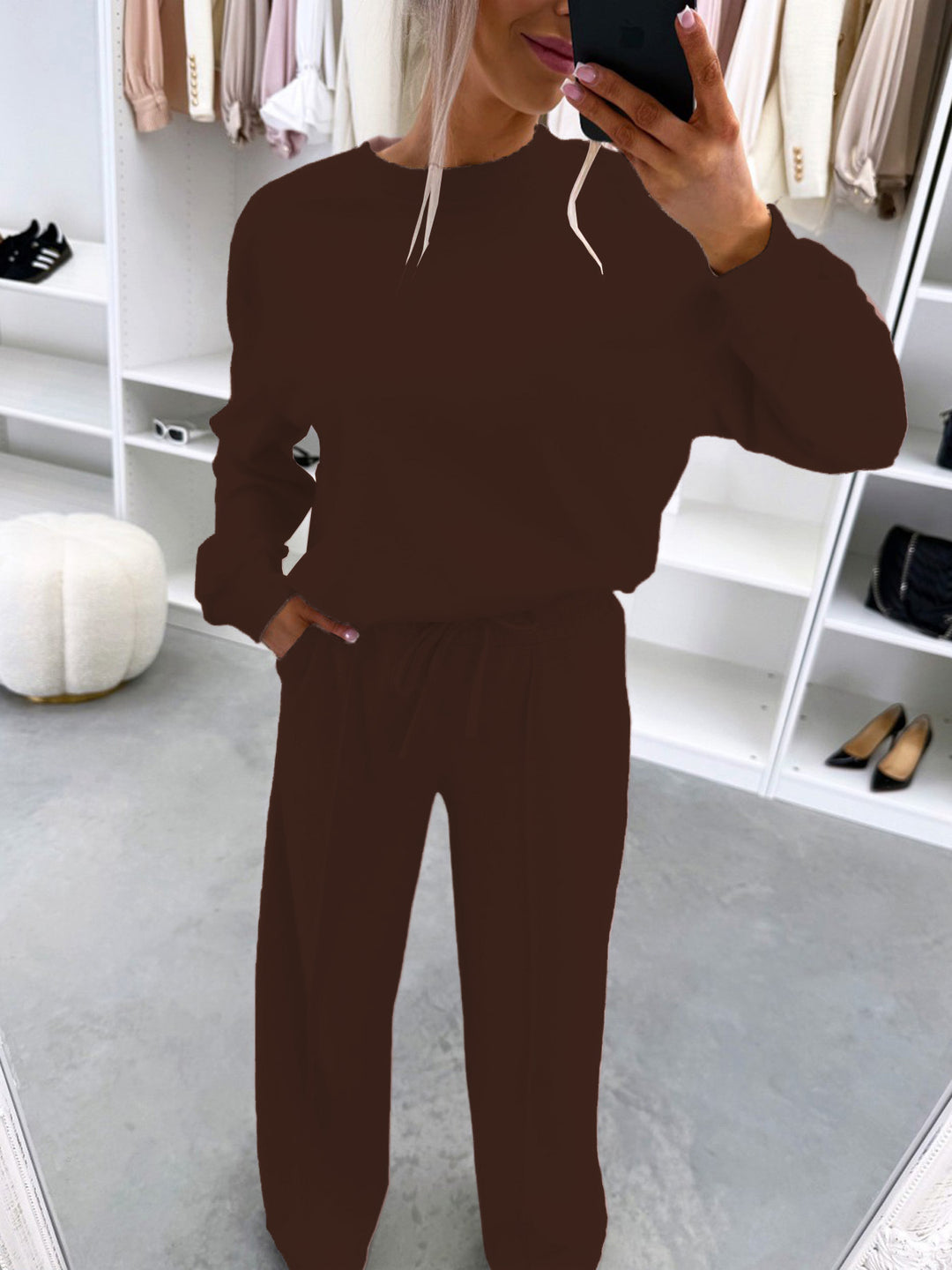 Damen Casual-Loungewear-Set mit Oversize-Batwing-Pullover und weitem Jersey-Hosenbein Drune