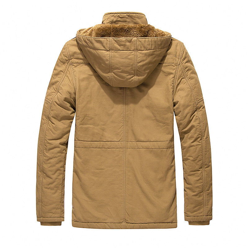 Herren Militärinspirierter Canvas-Parka mit Teddyfutter, abnehmbarer Kapuze und Utility-Taschen Drune