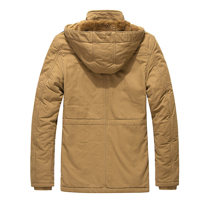 Herren Militärinspirierter Canvas-Parka mit Teddyfutter, abnehmbarer Kapuze und Utility-Taschen Drune