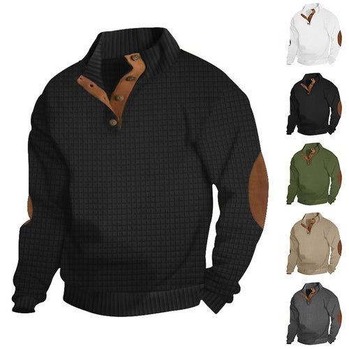 Herren Strukturierter Pullover mit Halbknopf-Leiste und Ellbogenpatches Drune