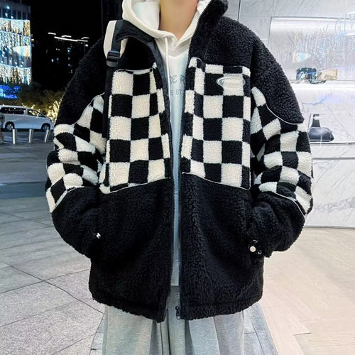 Unisex Karierte Fleecejacke mit Reißverschluss und praktischen Taschen Drune