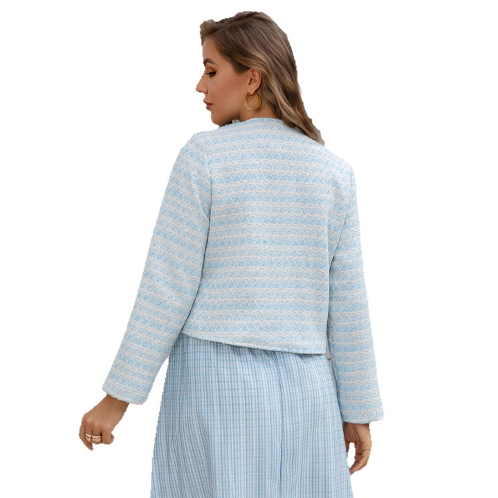 Damen Zweiteiliges Bouclé-Jacken-Set mit tailliertem Gingham-Midikleid Drune