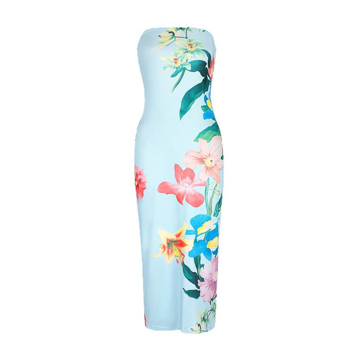 Damen Maxikleid im eleganten Bandeau-Stil mit floralem Druck Drune