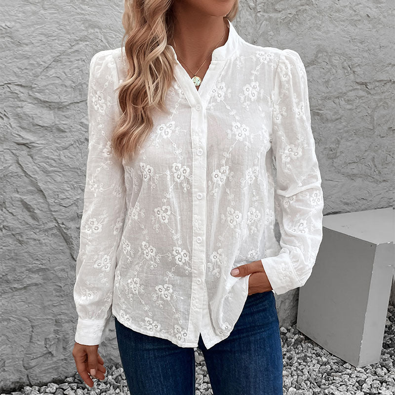 Damen Elegante Bluse mit floralen Stickereien Drune