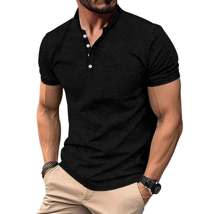 Herren Kurzarm-Henley-T-Shirt mit hochwertigem, atmungsaktivem Baumwollmix Drune