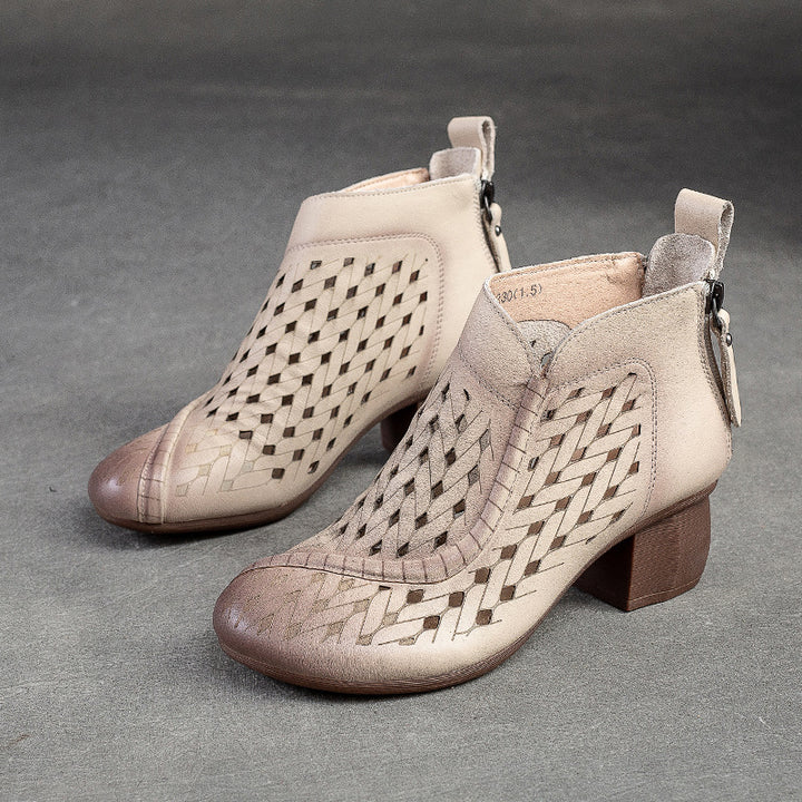 Damen Elegante Leder-Stiefeletten mit geflochtenem Design und seitlichem Reißverschluss Drune