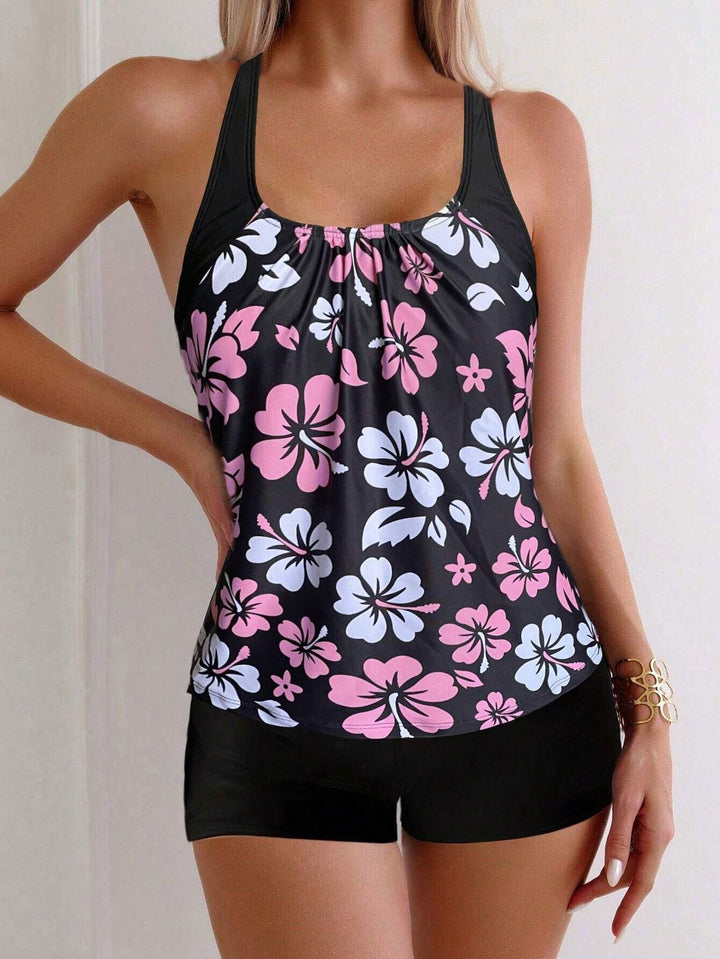 Damen Sportliches Tankini-Set mit floralen Akzenten Drune