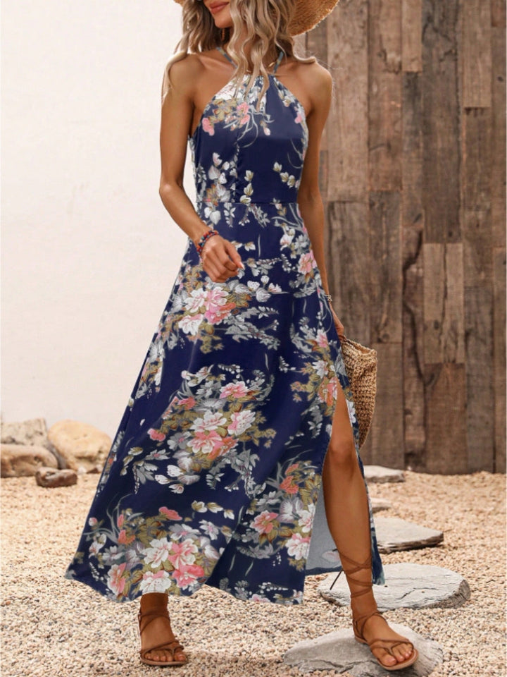 Damen Maxikleid mit elegantem Halter-Ausschnitt und floralem Design Drune