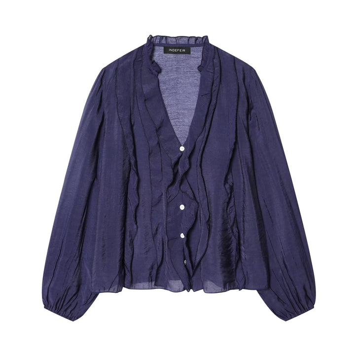 Damen Leichte Chiffon-Bluse mit Volantknopfleiste und Ballonärmeln Drune