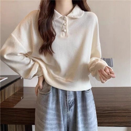 Damen lässiger Poloshirt-Pullover mit Knopfdetails Drune