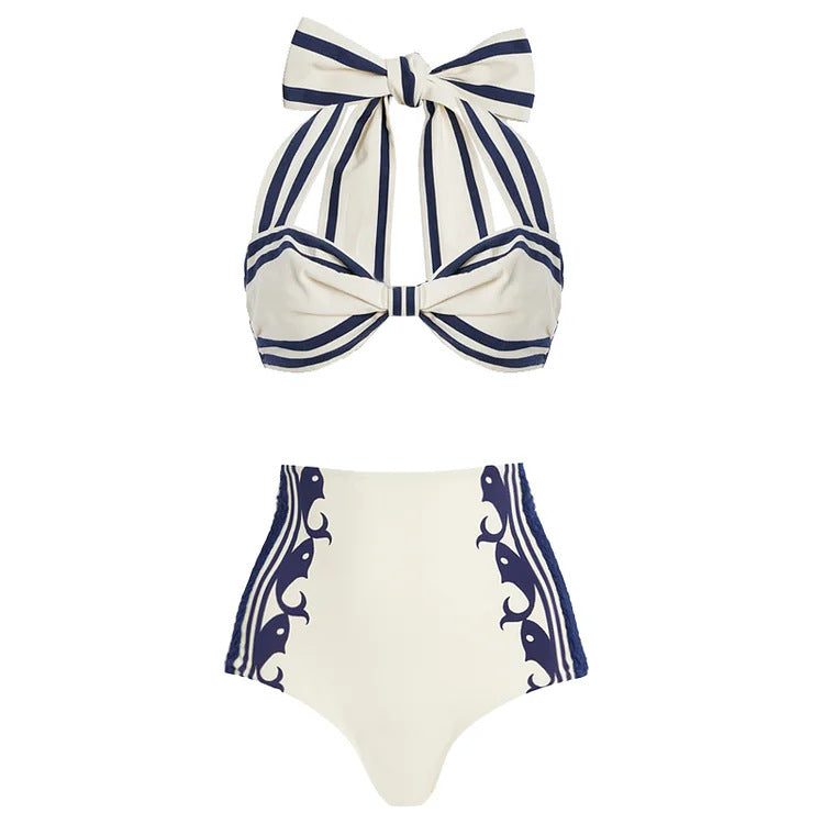 Damen Einteiler Badeanzug mit raffiniertem Cut-Out und dekorativen Schleifen Drune