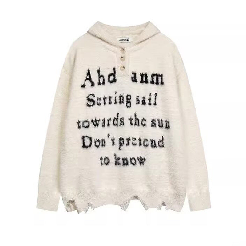 Damen Gemütlicher Oversized-Pullover mit Knopfleiste und grafischem Motiv Drune