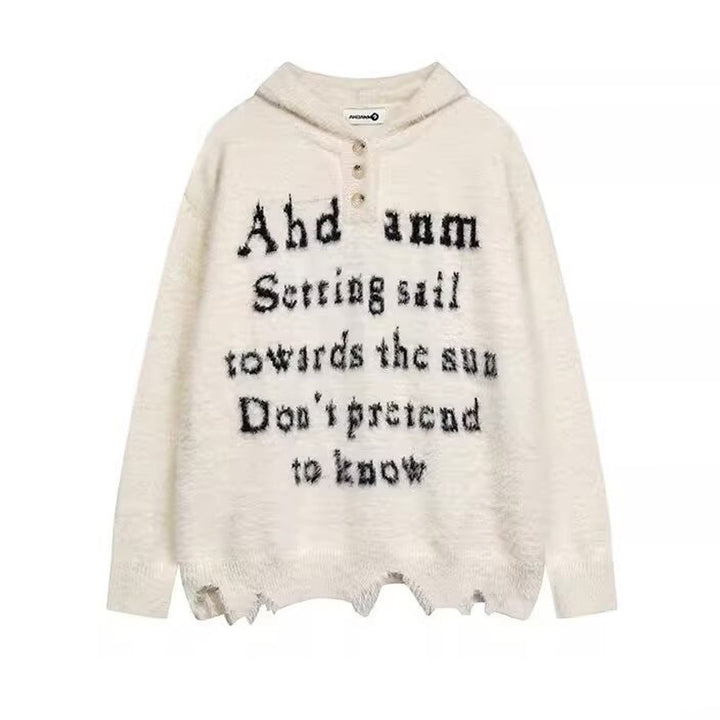 Damen Gemütlicher Oversized-Pullover mit Knopfleiste und grafischem Motiv Drune