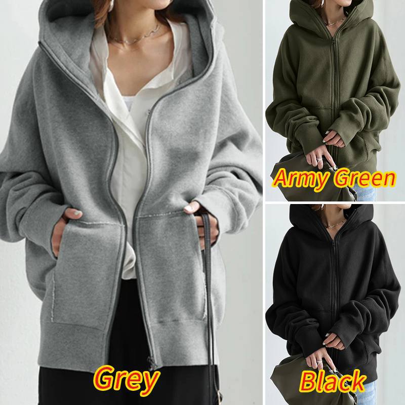 Damen nan übergroße Kapuzenjacke mit Reißverschluss und Kängurutasche aus flauschigem Fleece Drune